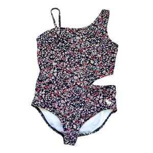 Abercrombie Kids One Piece Floral Swim Suit Blue Black Pink Size 5-6 Like New